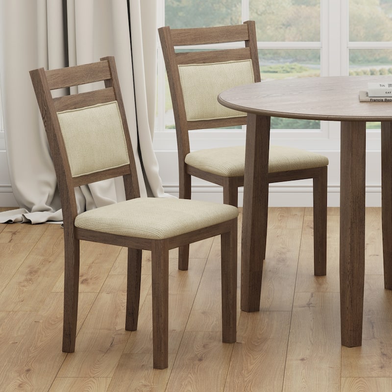 Modern Solid Wood & Fabric Dining Chair, Set of 4 - Black & Beige