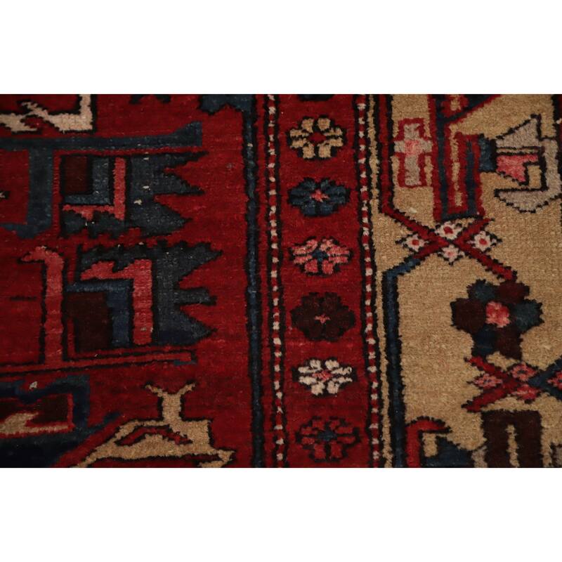 Hand Knotted Oriental 100% Wool Carpet Traditional Tribal Red Gharajeh Area Rug - 13' 8'' X 5' 1''