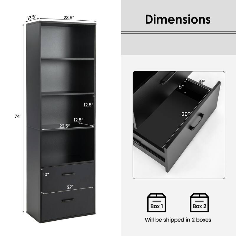 Costway 6-Tier Tall Bookshelf Freestanding Modern Bookcase Black