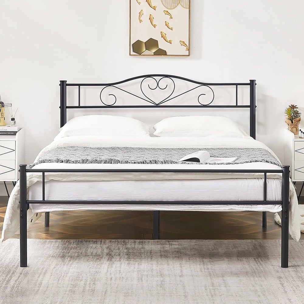 VECELO Metal Platform Bed Frame with Headboard & Footboard Steel Slats Mattress Foundation No Box Spring Needed