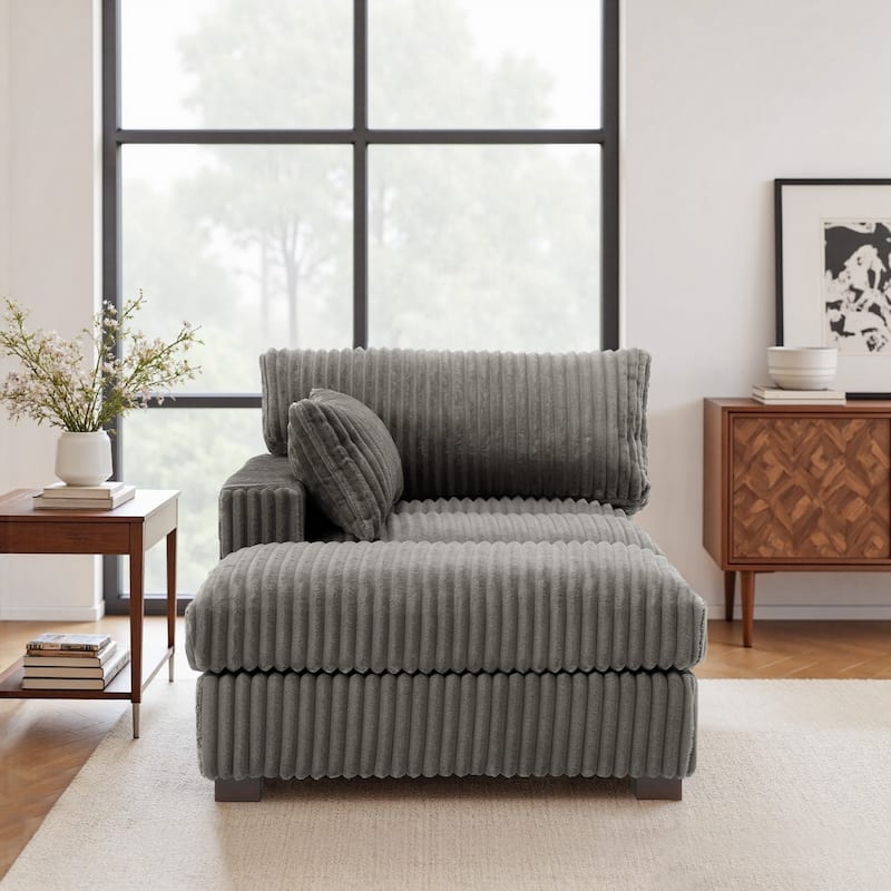 Modren Plush Upholstered Coner Chair and Ottoman Set