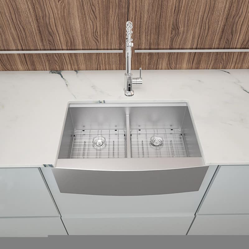 33 in. Apron-front Workstation Farmhouse Double Bowl Kitchen Sink