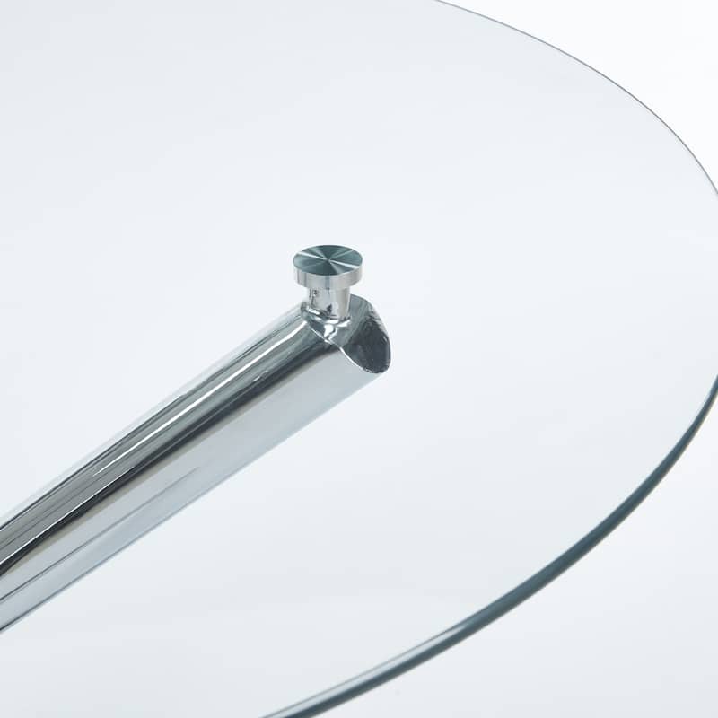 GDFStudio - Monteria Modern 43.31" Tempered Glass Top Dining Table with Chrome Metal Base