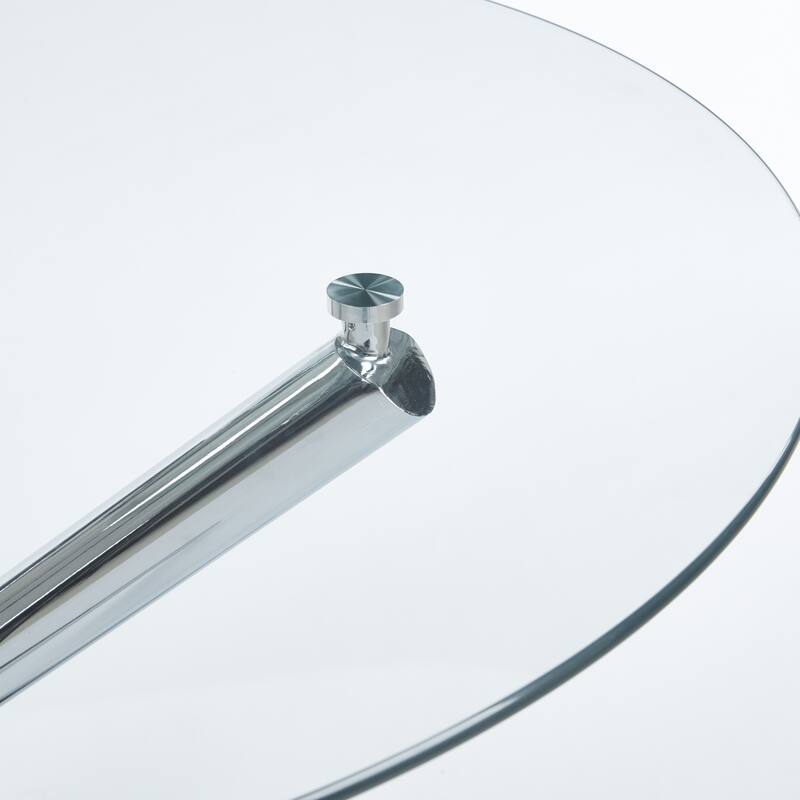 Round Glass Dining Table for 4 Person, Small Kitchen Table with Glass Tabletop & Metal Legs, Modern Leisure Coffee Table