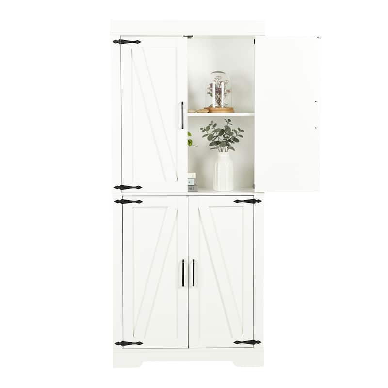Homy Casa White Tall Storage Cabinet Double Doors, Modern Pantry