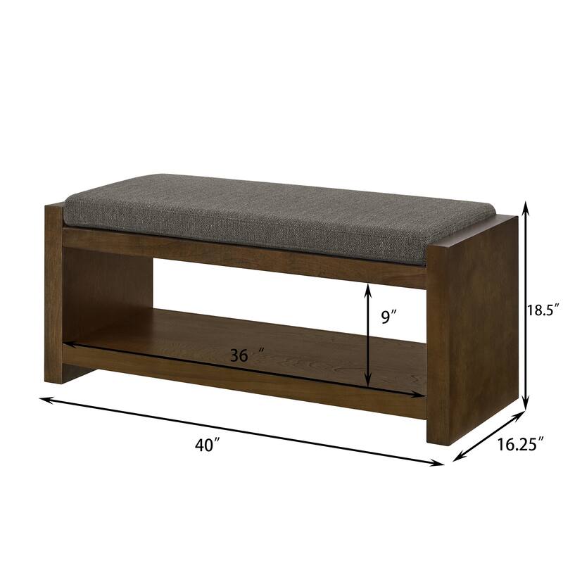 40" Accent Bench with Lower Shelf Shoe Rack, Padded Seating Bench for Living Room, Modern Compact Bed End Bench with Storage