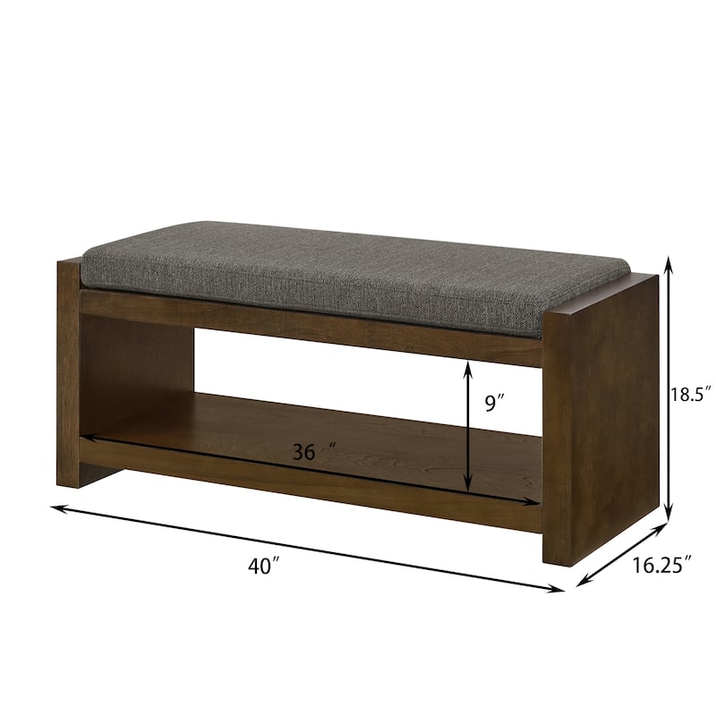 Accent Bench with Lower Shelf Shoe Rack, Padded Seating Bench, Modern Compact Bed End Bench with Storage
