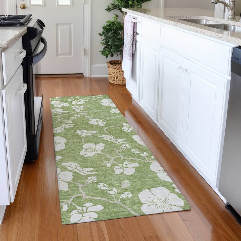 Premium Washable Super Soft Modern Floral Mayfield Rug - Aloe - 2'3" x 7'6"