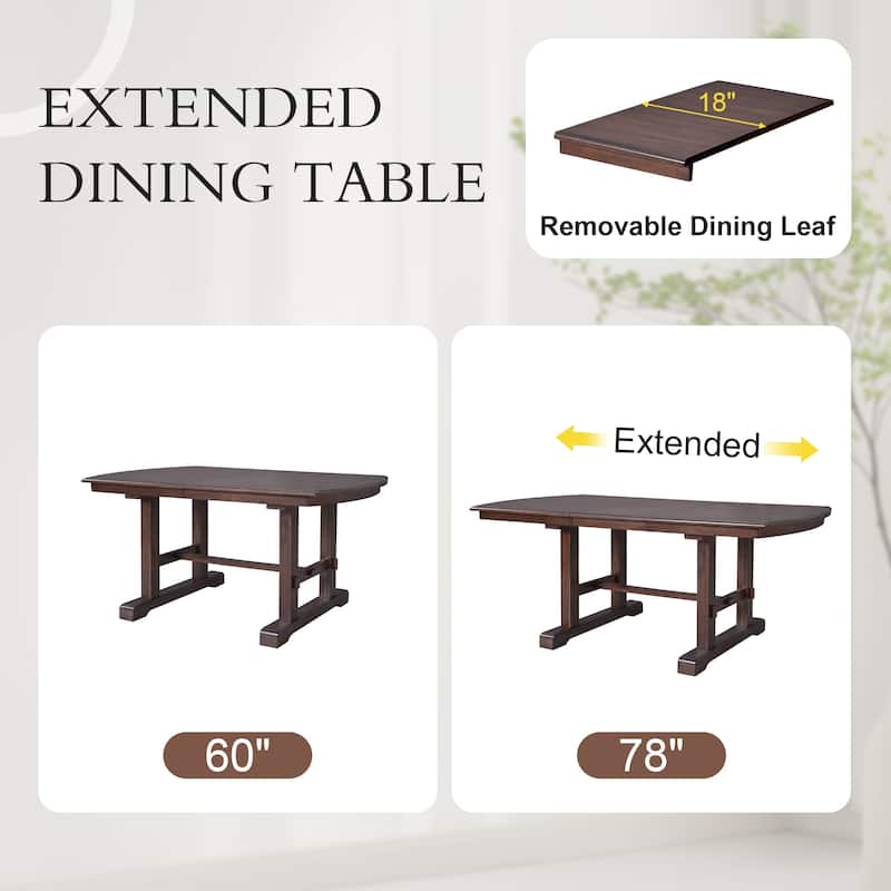 Classic 6-Piece Extendable Dining Table Set Includes 4 Dining Chairs and Bench for Family Gatherings