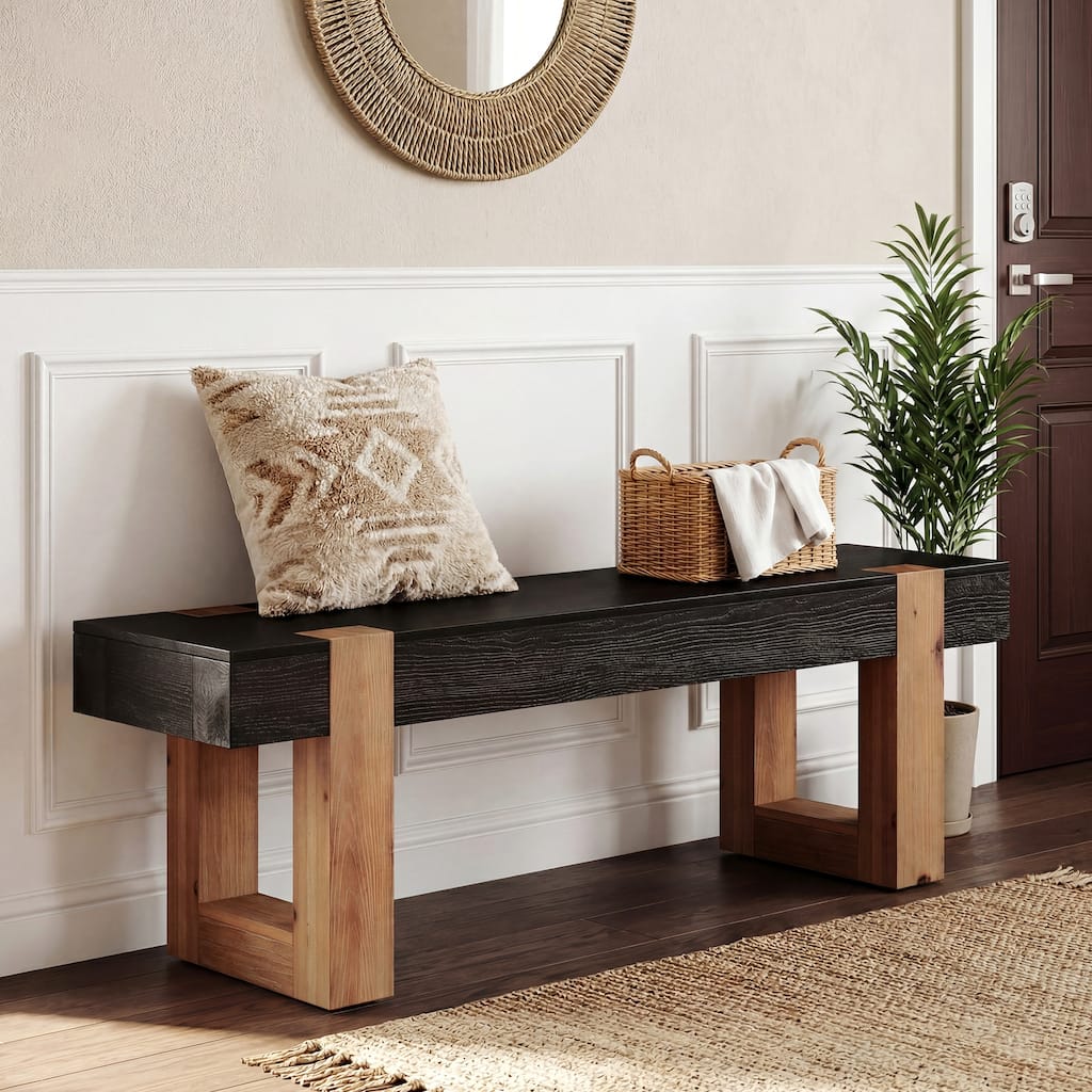 55 Inch Solid Wood Bench for Entryway - 11.81" D x 55.12" W x 17.72" H