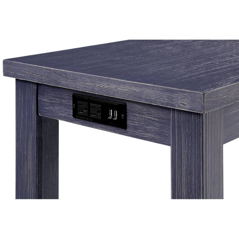 Transitional Style 4pc Dining Table Set 1x Table 3x Stool Padded Seat Nailhead Trim USB Port