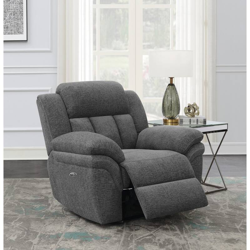 Pillow Top Arm Power Recliner in Charcoal