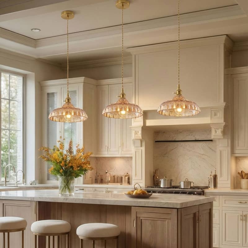 Modern 1-Light Amber Glass Pendant Light with Electroplated Brass Finish for Kitchen Island, Dining Room, and Foyer