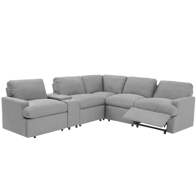 Roomfitters Power Recliner Corner Sofa with Storage Box, Cup Holders, USB Ports, and Power Socket, Perfect for Home Theater
