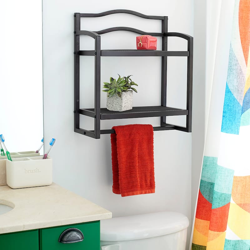 Household Essentials 2-Tier Metal Wall Mount Bathroom Storage Rack