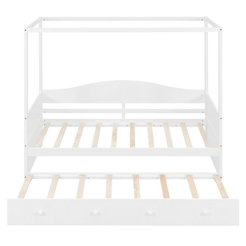 Roomfitters Twin Canopy Daybed with Twin Trundle, Solid Wood Frame