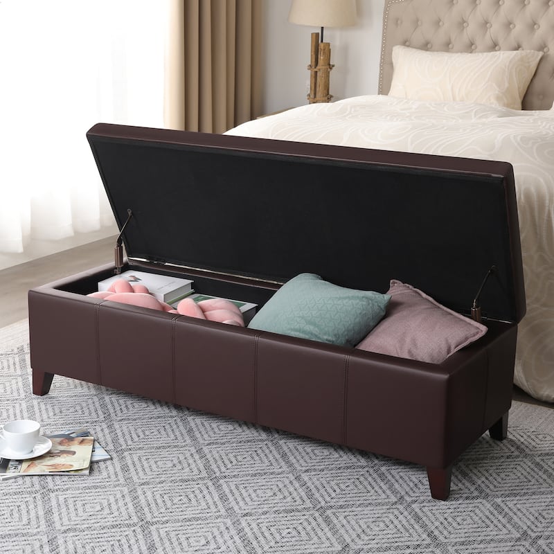 Adeco Faux Leather Storage Ottoman Bench for Bedroom