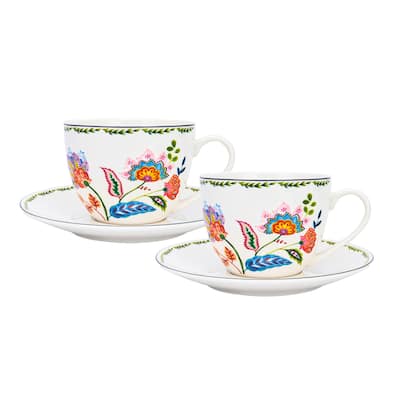 STP Goods Byzantium Flowers Tea Coffee Cup & Saucer Set of 2 - 8.8 fl oz