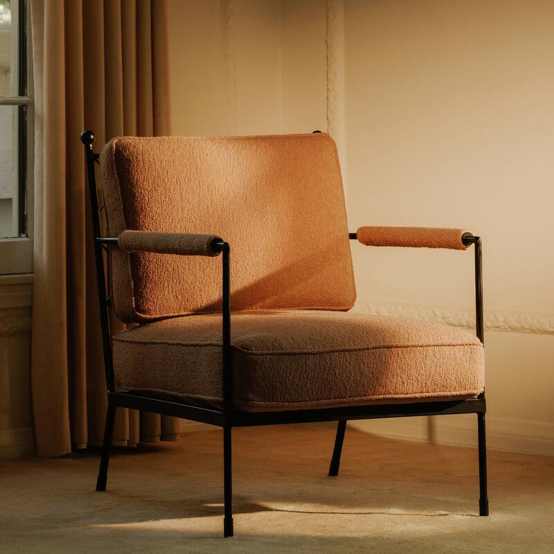 NADAAL STUDIOS Auronel Occasional Chair, Hammered Iron Frame, Terracotta Recycled Blend Upholstery