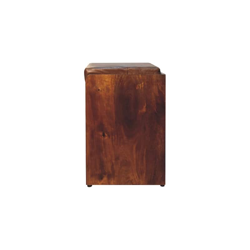 Artisan furniture solid mango wood ,Leather, Buffalo Hide Pull out Chestnut Shoe Storage Bench, Brown , 2 Shelf