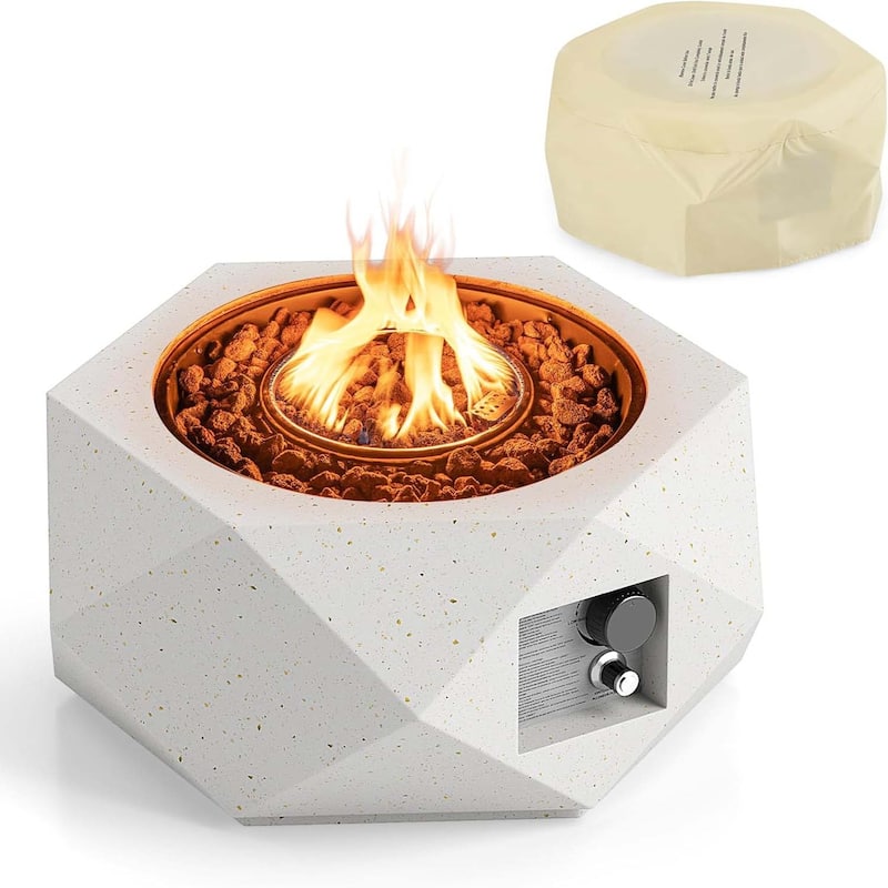 Propane Fire Pit Table Set 28" Terrazzo Gas Fire Pit - White