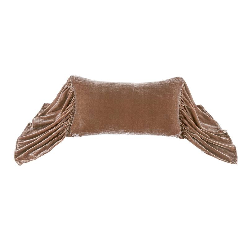 HiEnd Accents Stella Faux Silk Velvet Romantic Western Long Ruffled Decorative Throw Pillow, 14"x26" - Dusty Rose