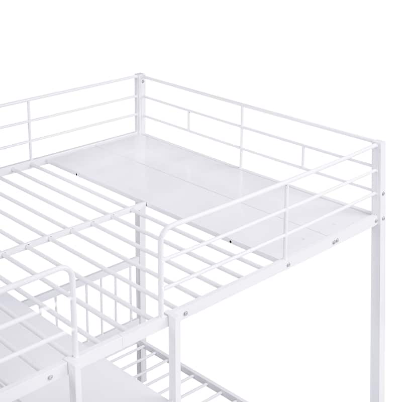 Full Over Twin Bunk Bed with Built-in Desk & Ladder, Space-Saving Metal Bunk Bed Frame w/Storage Shelves for Kids Teens Bedroom
