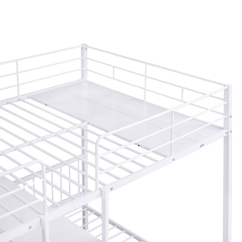 Versatile Full/Twin Bunk Bed with Built-in Desk, Shelves, and Storage - White Metal Frame