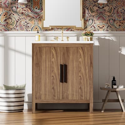30 in. W x 18.3 in. D x 33.86 in. H Single Sink Freestanding Bath Vanity in Wood with White Ceramic Sink