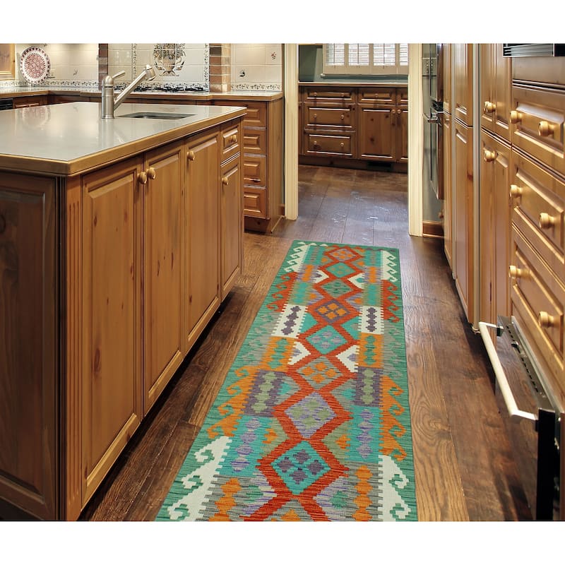 Flatweave Rashid Rust/Green Runner - 2'8" x 9'9"