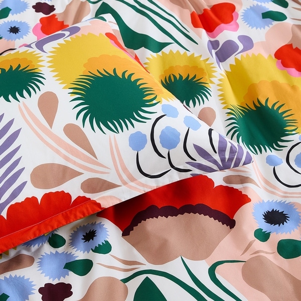 Marimekko Ojakellukka Blue Cotton Reversible Comforter Set - Bed