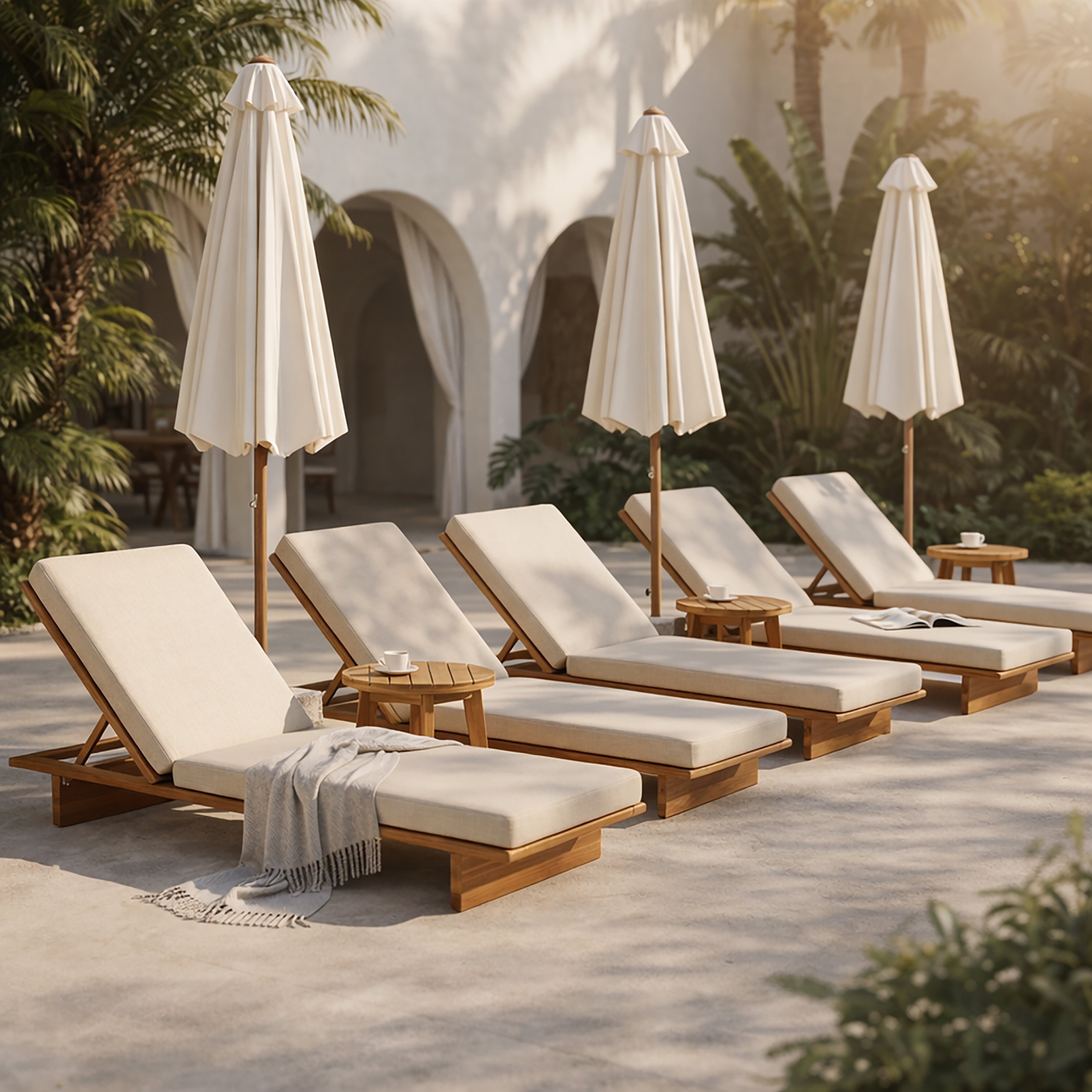 Christopher Knight Home - Venice Set of 4 Outdoor Chaise Lounge, Adjustable Acacia Wood Backrest & Water Resistant Cushion
