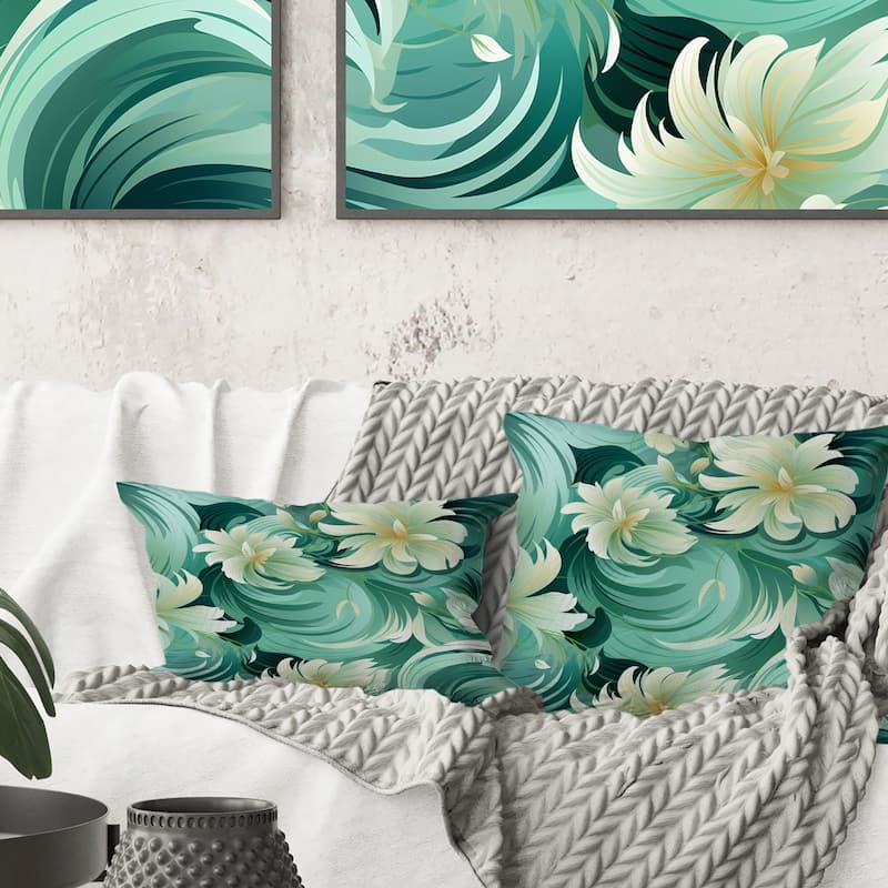 Designart "Green Mint Seamless Waves" Floral Printed Throw Pillow
