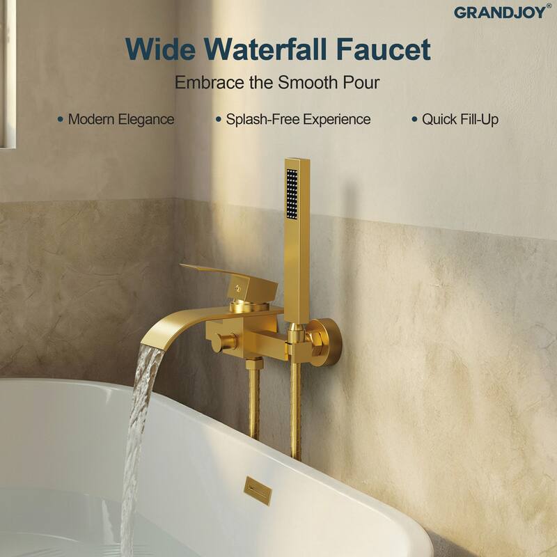 GRANDJOY Wall-mount Waterfall Bathtub Faucet with Handheld Shower