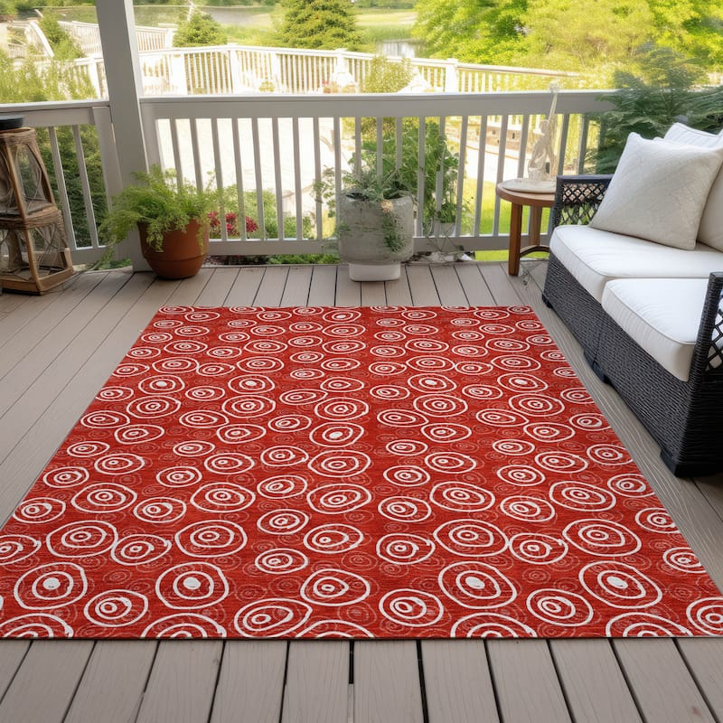 Machine Washable Indoor/ Outdoor Chantille Contemporary Bubbles Rug - Red - 3' x 5'