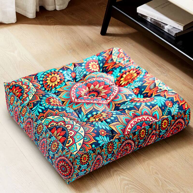 Handmade Thick Floor Pillow Cushion for Fireplace Yoga Living Room Sitting | 20x20 Inches