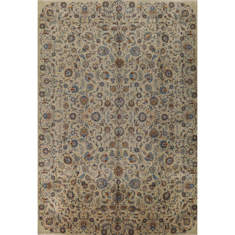 Vegetable Dye Floral Kashan Persian Large Rug Handmade Wool Carpet - 11'0"x 14'11"