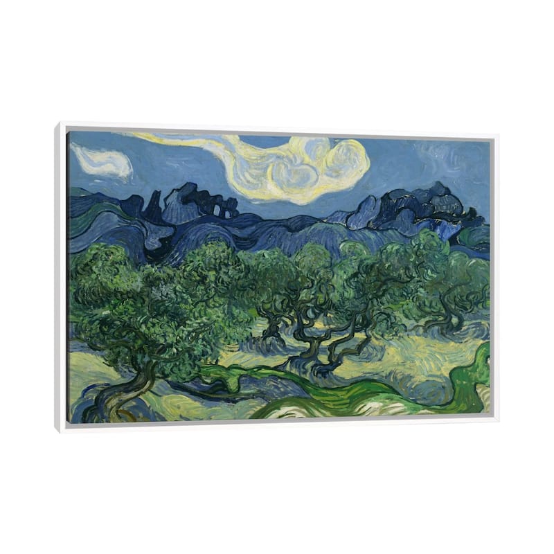 iCanvas "Olive Trees with the Alpilles in the Background" by Vincent van Gogh Framed Canvas Print - White - 18x26