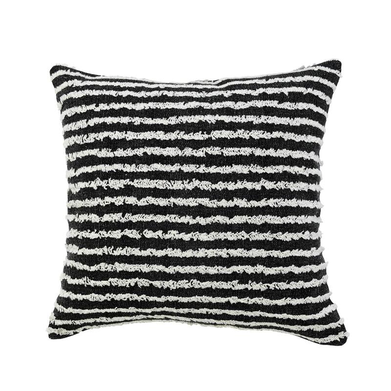 Handwoven Striped Shag Square Throw Pillow - 20" - Black and White