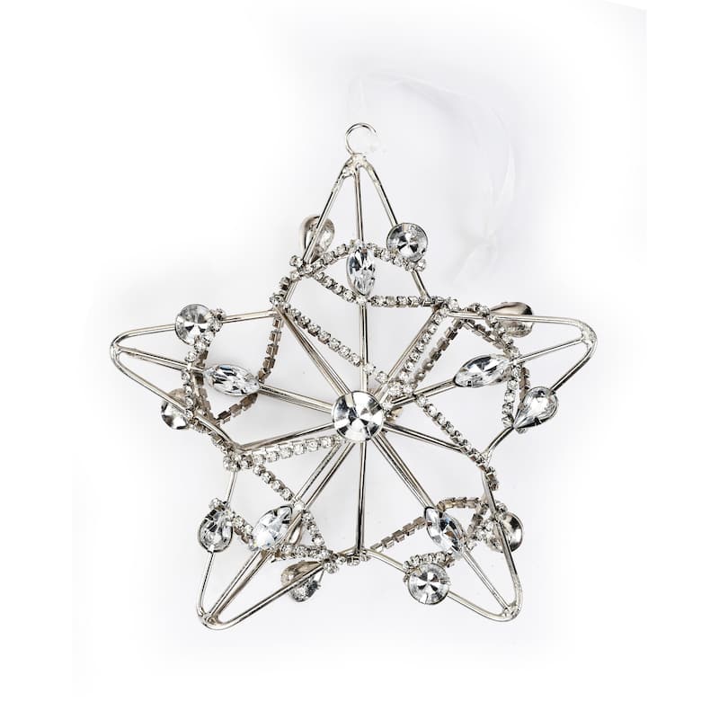 Sevita Gold and Silver Shining Crystal Chain Wrapped Star Ornament, Set of 4 - 8.5" x 5" x 2"
