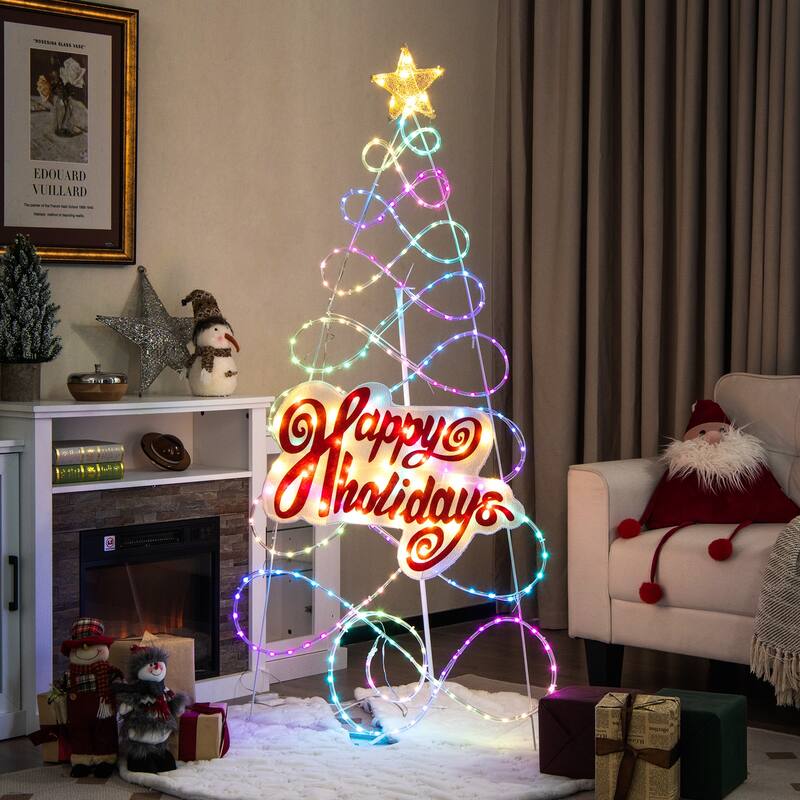 Gymax 5.6FT Pre-lit Christmas Tree 6 Lighting Modes Indoor Outdoor