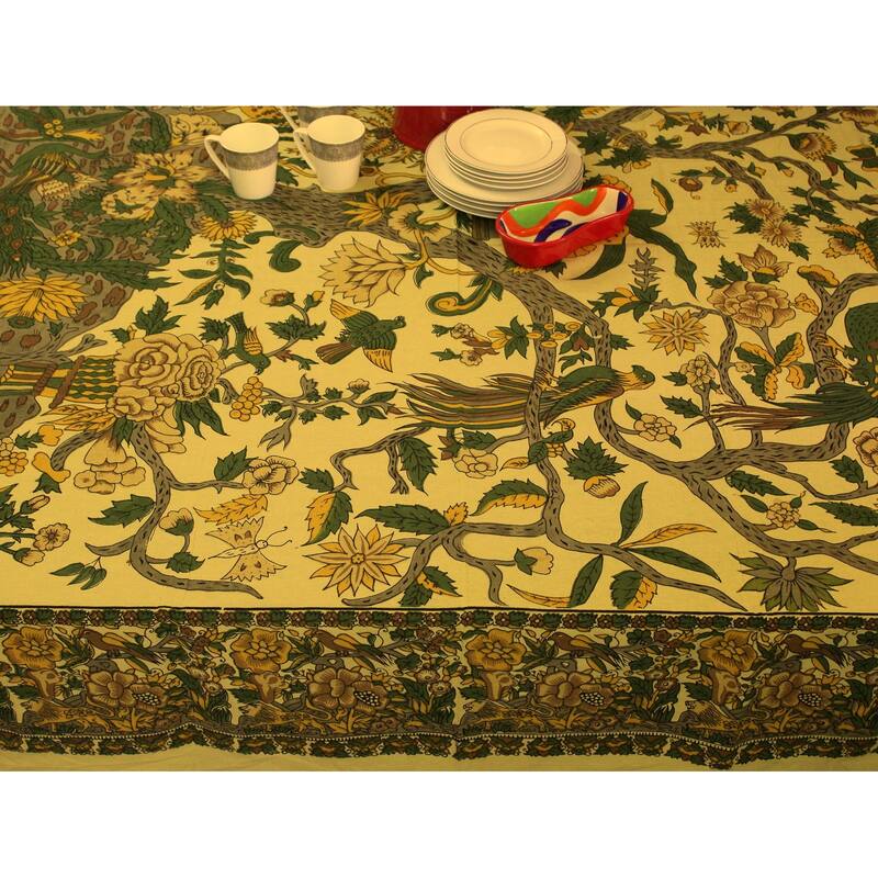 Vibrant Cotton Floral Tree Of Life Tablecloth Collection