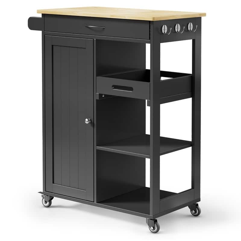 Kitchen Trolley Rolling Island Cart with 1 Drawer, Storage Cabinet and 3 Tier Storage Shelves