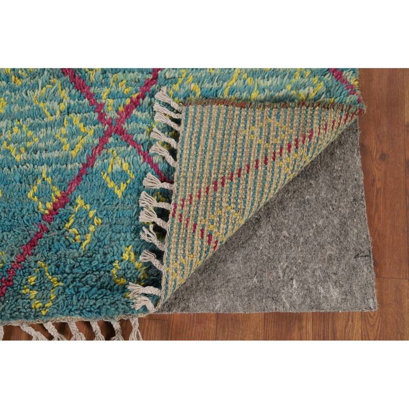 Turquoise Trellis Moroccan Plush Accent Rug Handmade Wool Carpet - 3'0" x 5'4"