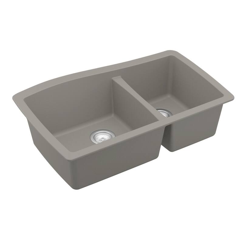 Karran Undermount Quartz 33 in. Double Bowl 60/40 Kitchen Sink with Bottom Grids and Strainers