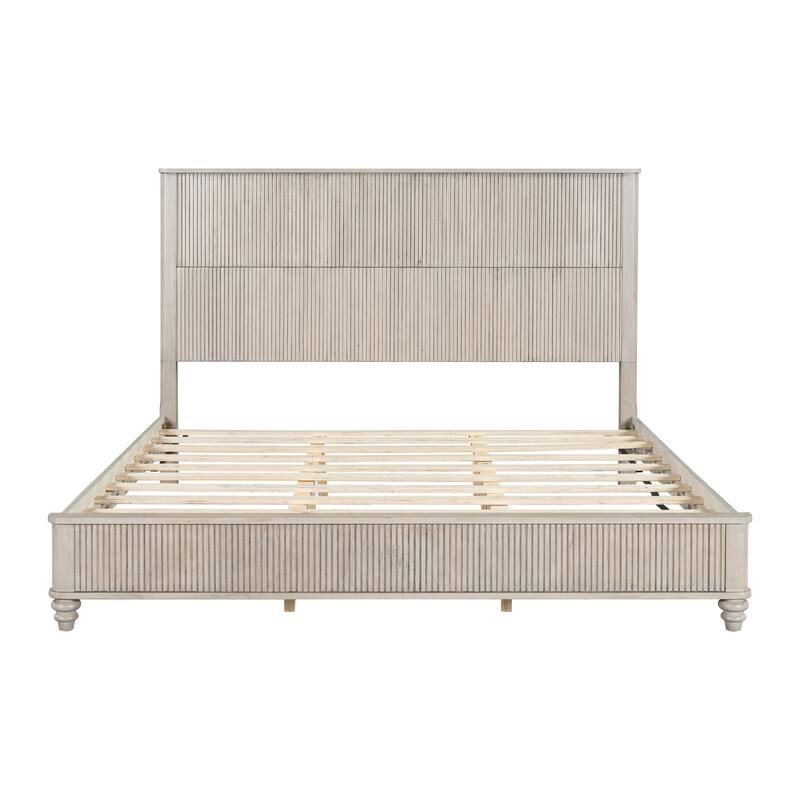 Solid Wood Bed Frame,King Platform Bed Frame with Headboard,Tall Headboard Natural Wood Bed ,No Box Spring Needed