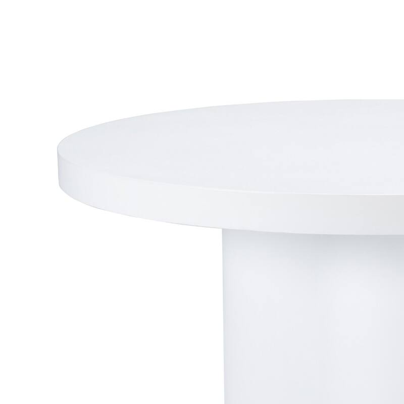 Cid Run Dining Table, White Concrete Abstract Base, Round 43 Inch