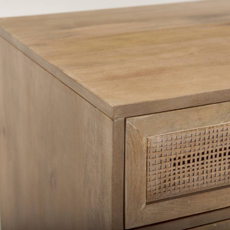 Grier Light Brown Wood w/ Cane Accent Table