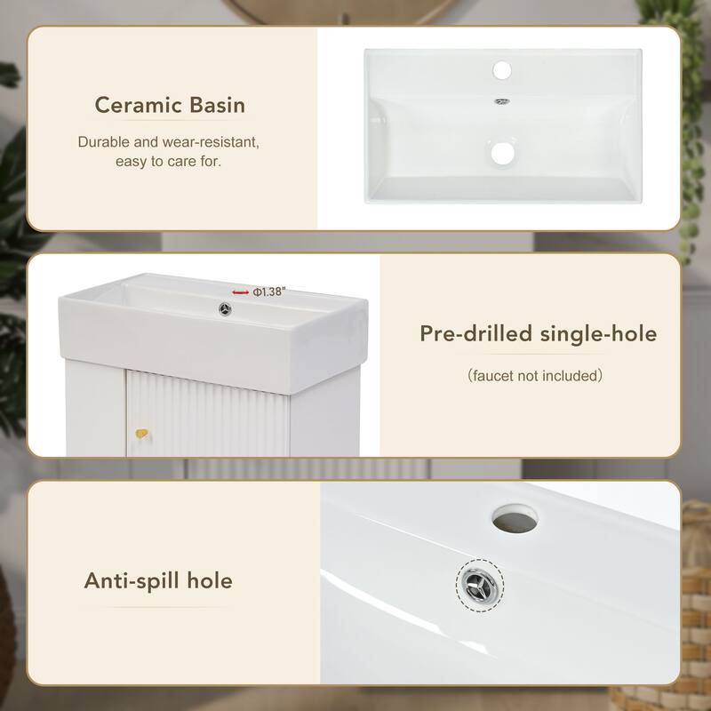 21.6" Modern Floating Bathroom Vanity with Ceramic Basin - Perfect for Small Bathrooms, Left side storage