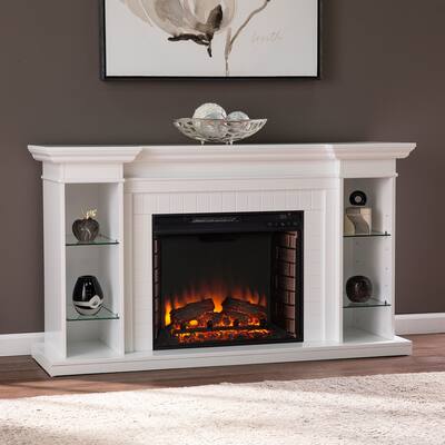 SEI Furniture Hazeltine White Wood Curio Electric Fireplace